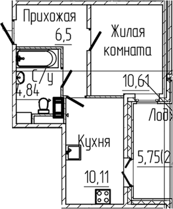 1-комнатная квартира 34.94 м², 6/8 эт., ЖК «SERTOLOVO PARK»